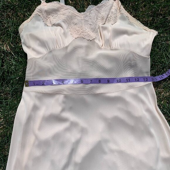 Vintage Babydoll Midi Slip Dress Satin Lace Trim Boho Lingerie - Picture 10 of 16